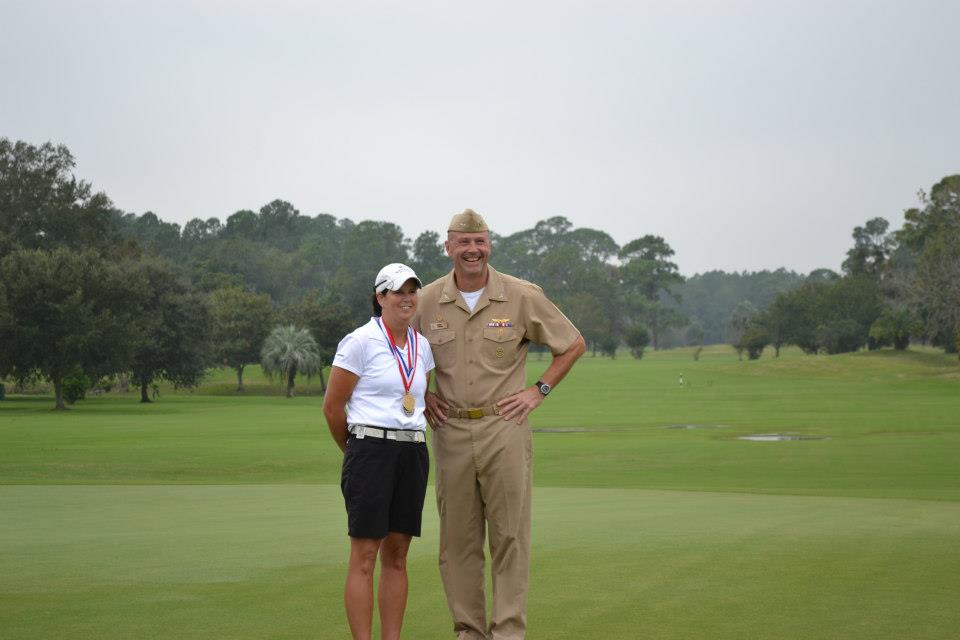 Women's Gold Medalist USAF Maj. Linda Jeffery with NAS Jacksonville CO, CAPT Bob Sanders